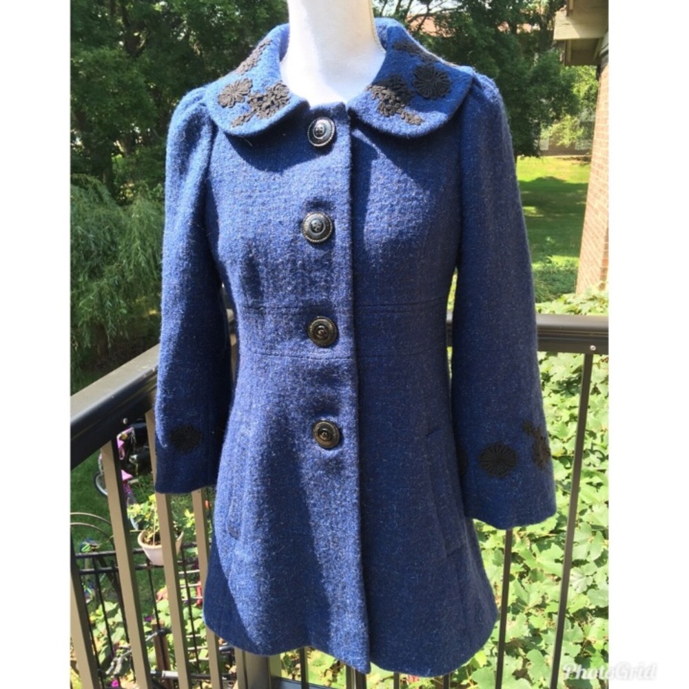 Anthropologie wool navy and blue coat